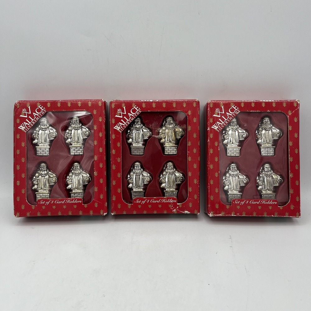 12 Silverplate‎ Table Place Card Holders Old Santa Wallace Silversmith Christmas